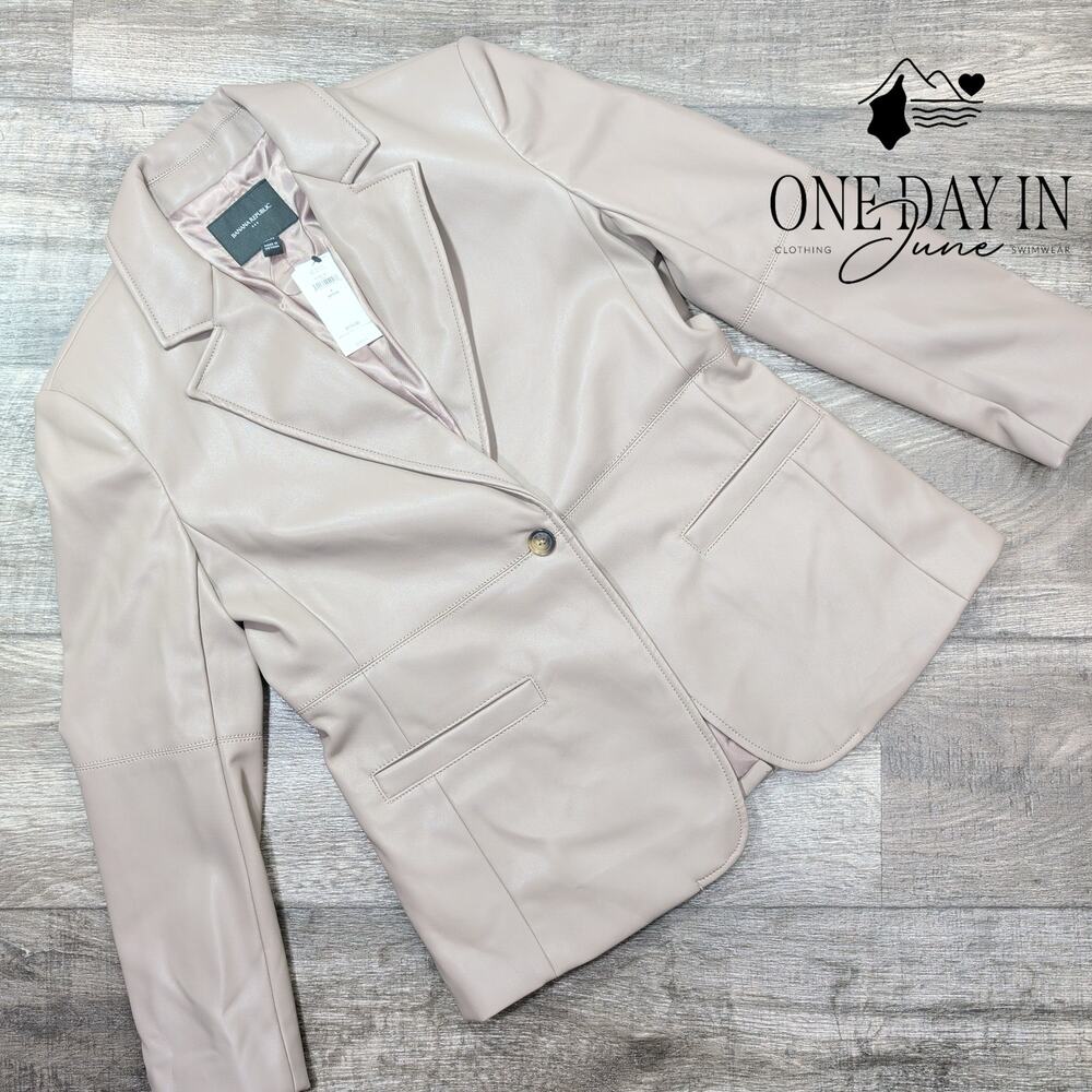 Banana Republic Vegan Faux Leather Blazer Petite Fresh Taupe NWT Size 4P